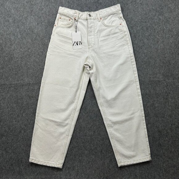 Zara High Waist Cropped Jeans Women's Size 30 Button Fly White Denim NWT - Picture 2 of 13